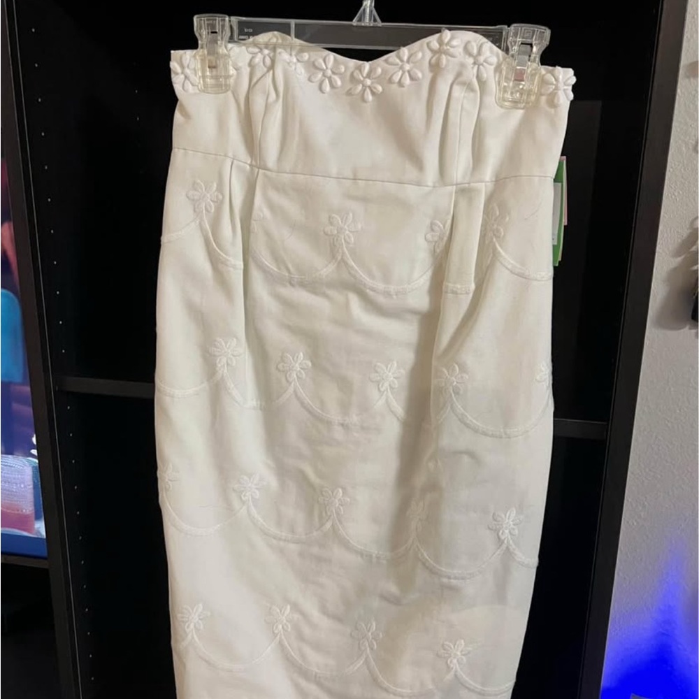 Lilly Pulitzer Cream Embellished Pencil Skirt